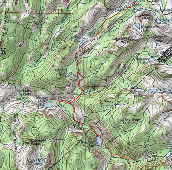 yosemite backpacking topographic map route
