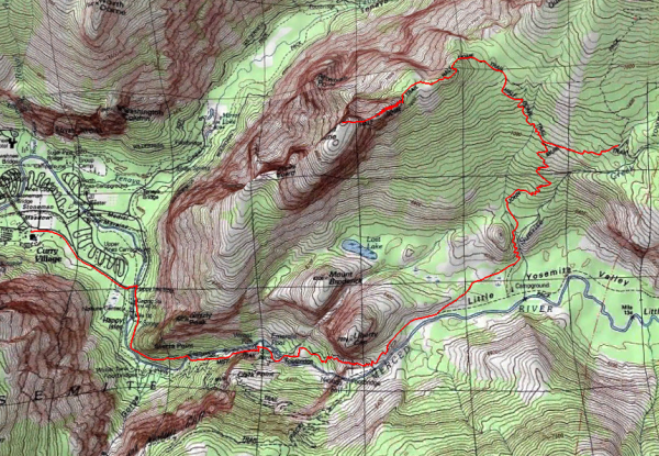 yosemite backpacking route topographic map