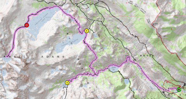 sierra nevada mountains ansel adams wilderness topo map