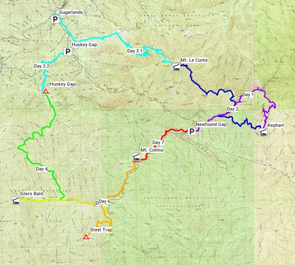 smoky mountains backpacking loop map