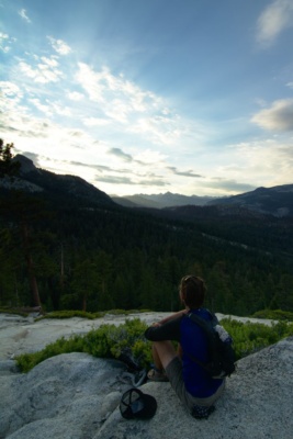 Stephen appreciating the sunrise yosemite backpacking sunrise
