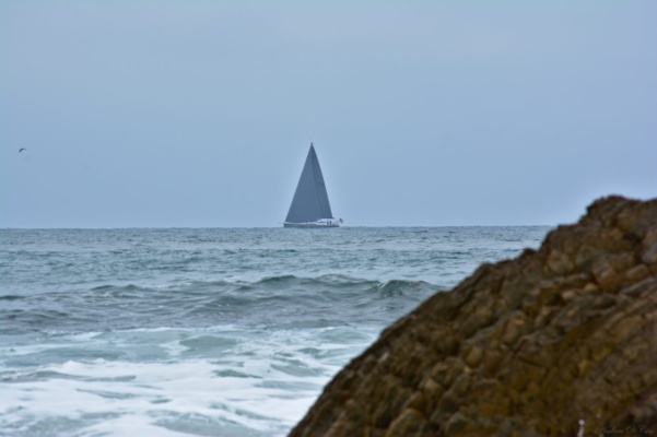 Or maybe a pirate ship... it has black sails! crystal cove beach ocean sailboat