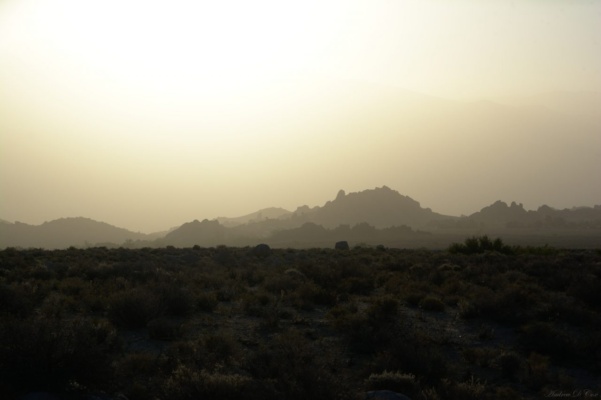 The Alabama Hills, near Lone Pine, CA california desert smoke fire