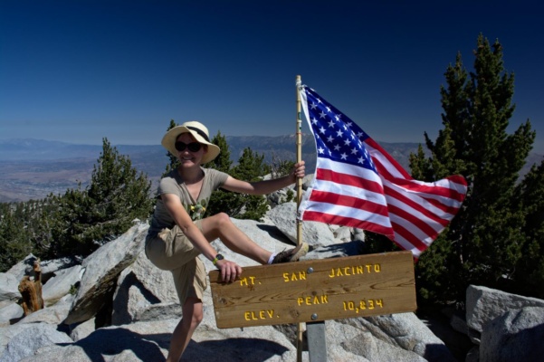 We didn't realize the sign was merely propped up in some loose rock; Kayla nearly knocked it over :D san jacinto mountain summit