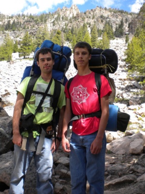 Jason and I stop and pose for a photo sawtooth mountains wilderness backpacking