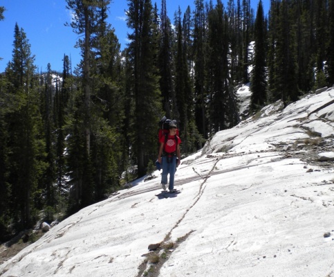 Crossing large slabs of stone (I think it's granite) is always neat! sawtooth mountains wilderness backpacking