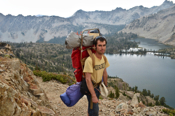 Yours truly posing in front of Twin Lakes backpacking sawtooth mountain wilderness