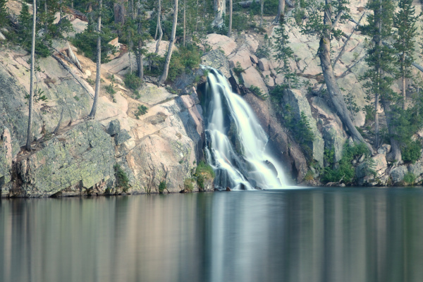 The inlet to Middle Cramer Lake is a waterfall from Upper Cramer Lake; I can only imagine how huge this must be in the spring! cramer lake waterfall sawtooth mountain wilderness