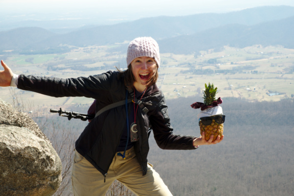 Cedar gives Patrick some air at a vista on Old Rag purdue outing club pineapple backpacking