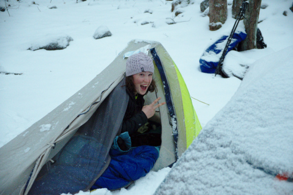 I'm not the only one excited by the snow! winter camping backpacking