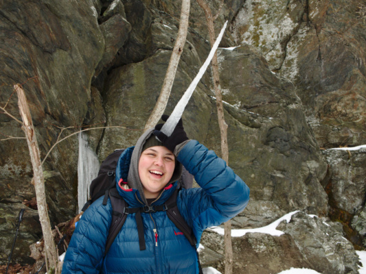 What else are you going to do with a giant icicle? shenandoah national park backpacking ice