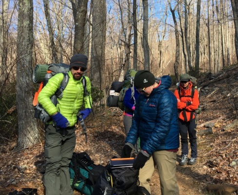 Adjusting packs after a short amount of hiking. Photo credit: Cedar shenandoah national park backpacking