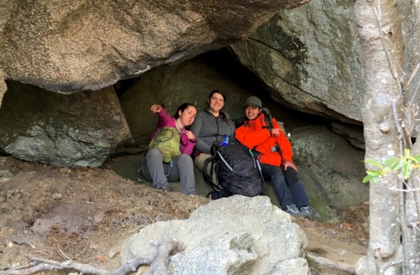 Maddie, Lipgloss, and Sharon relax amidst the massive rocks. Photo credit: Cedar shenandoah national park boulders