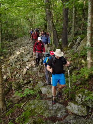 George leads the group along a rocky (but flat and dry!) section of trail dolly sods wilderness trail rocky