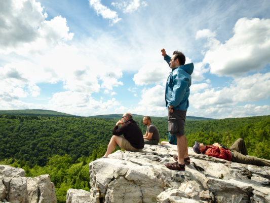 Jim, Moss, Jen, Karl, and Jim relax and enjoy the views after the day's hike dolly sods wilderness view vista