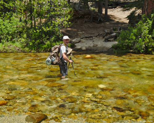 Dad crossing Illilouette Creek illilouette creek crossing