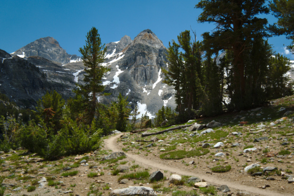 The Painted Lady towers over the landscape; my path leads up her western slopes john muir trail rae lakes loop