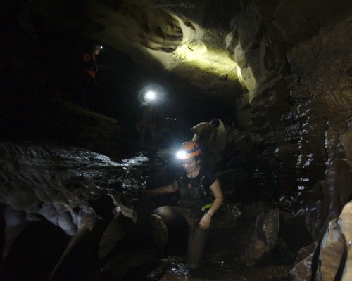 The water grows deeper and the traverse is now more of a "climb" than a "walk" doghill-donnehue cave