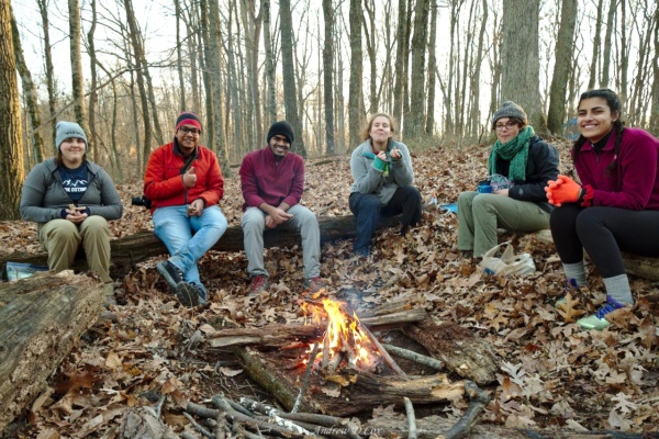 Dry wood and leaves are plentiful, so we build a fire for warmth and light as daylight dwindles. backpacking campfire