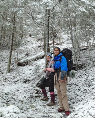 Parand and Lulu pause during the long climb to the summit of Mt. Le Conte to catch their breath. smoky mountains backpacking snow