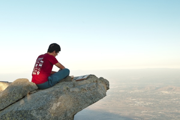 Coco reads at the summit of Cucamonga Peak cucamonga peak relaxation