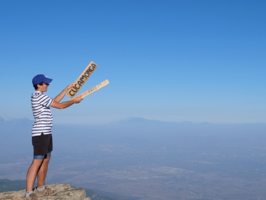 Coco with another of the signs - photo credit: David cucamonga summit