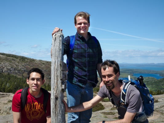 Juan, Robert, and Andrew at the last summit of the day: Penobscot Mountain, 1194' acadia day hiking penobscot summit