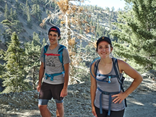 Coco and Amanda are also happy to be out of the sun for a few minutes mount san antonio hiking