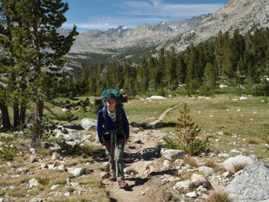 After climbing from the South Fork, we return to the alpine landscape near Bench Lake sierra high route upper basin