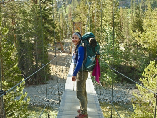 Amanda on the suspension bridge woods creek suspension bridge