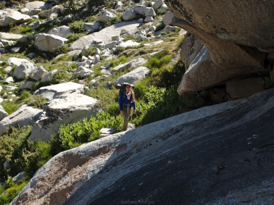 It's not all grassy meadows - we climb over lots of granite too sierra high route