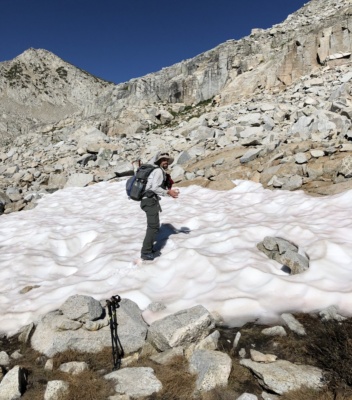 The snow is soft and easy to pack into snowballs. Photo credit: Amanda sierra high route snow