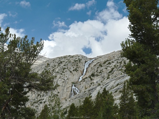 An enormous cascade tumbling down a sheer granite face holds our attention for a while french canyon cascade