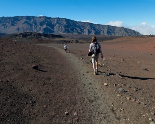 Diane and Brian trek through the desolate wilderness haleakala hiking desolation