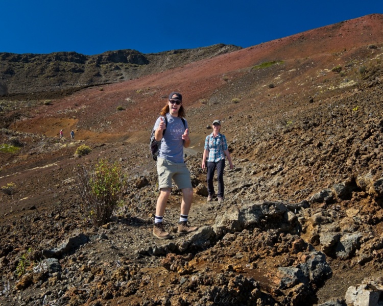 Brian and Diane pose for the camera during our descent into the valley haleakala hiking