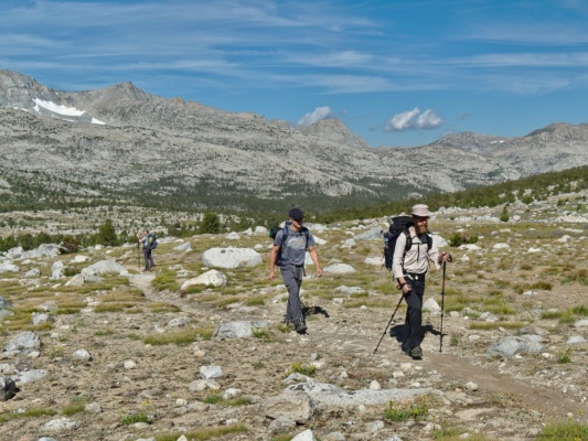 Diane, Josh, and Daniel trekking through some amazing country humphreys basin backpacking