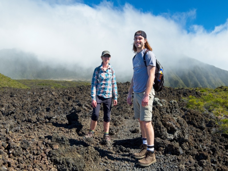 We're treated to a light misting as we reach the eastern side of the valley haleakala hiking mist cloud