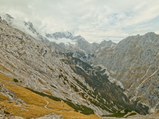 After turning a corner, Robert and I realize this is going to be a very, very long descent alps hiking switchbacks