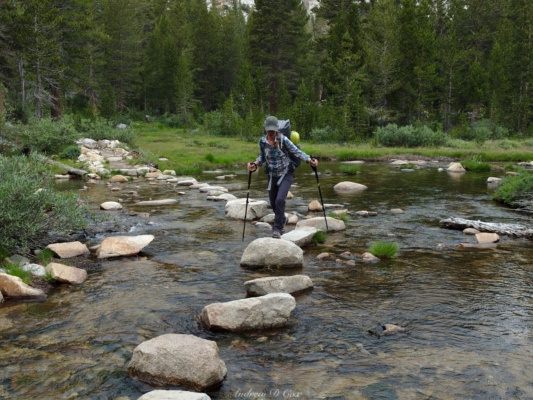 To cross this wide, but shallow river, we hop along a series of well-spaced rocks pine creek trail backpacking