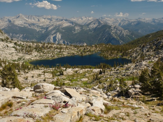 Grouse Lake and the imposing Kaweah Peaks in the distance sierra high route grouse lake