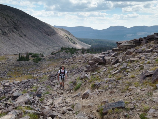 The path to Rocky Sea Pass, like much of the Highline Trail, is covered in loose rocks uinta mountains rocky climb