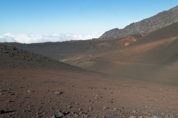 Another incredible view of the colorful sands, and beyond: nothing but sky. haleakala valley clouds trail