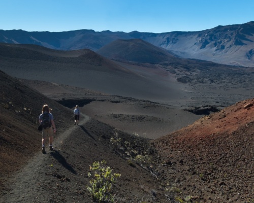Our destination, the "crater" rim far in the distance, is in sight!