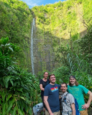 Diane, Collin, myself (Andrew), and Brian at Waimoku Falls pipiwai trail waimoku falls