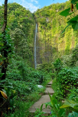 Scattered boardwalks guide us to the base of the falls pipiwai trail waimoku falls