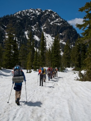 After weaving through the woods for a while, we begin the uphill journey mount baker mountaineering
