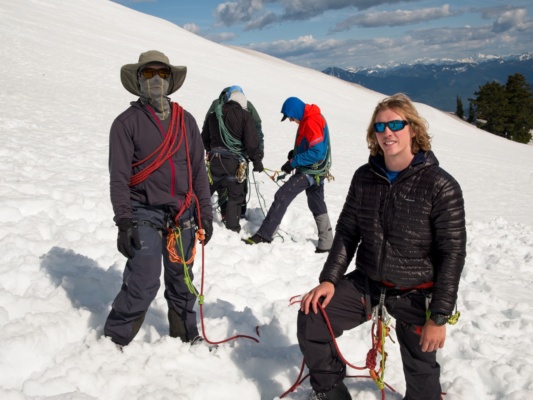 Madhav and Bear, roped up and ready for some glacier travel mount baker snow school