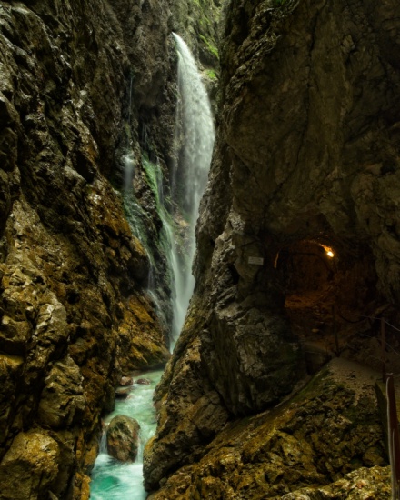The trail tunnels through the cliffs of Hollental Canyon hollental canyon waterfall