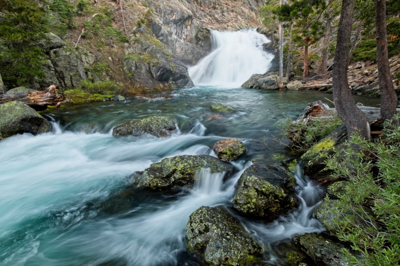 The North Fork of the San Joaquin cascades down the canyon sierra nevada san joaquin