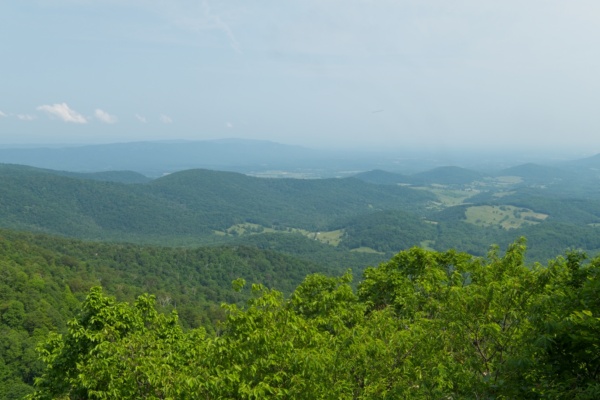 Every once in a while, we catch glimpses of the surrounding countryside through a gap in the trees. shenandoah ridge view